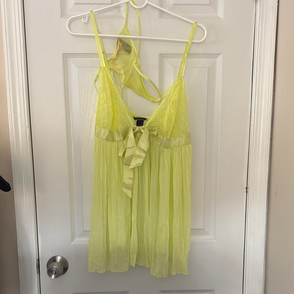 Lace Trim Bright Yellow Babydoll Dress